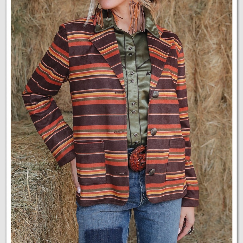 Cruel Girl Boyfriend Fit Blazer Green Brown Yellow Orange XL NWT Western
